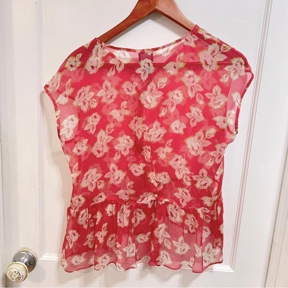 Lilith sheer asymmetrical silk floral top